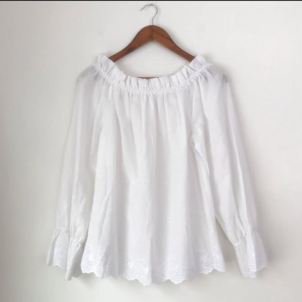 white eyelet vintage long sleeve top blouse shirt small cottagecore prairie core